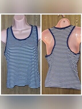 Vintage Sleeveless Tank Top Miss K Size L Racerback  Size L 70s 80s Navy Striped